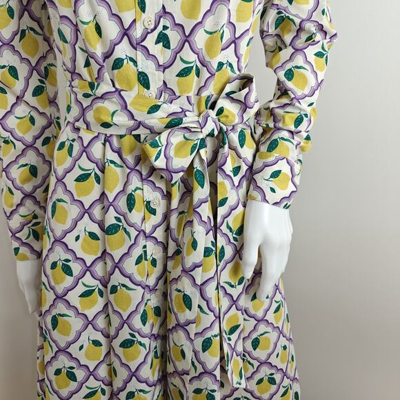Boden Amy Lavender Lemon Grove Midi Shirt Dress Size 2 Petite Cotton Button Up - Picture 5 of 14